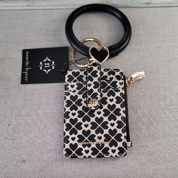 Nanette Lepore Accessories - Nanette Lepore Black and White Clover Card Holder with Keyring